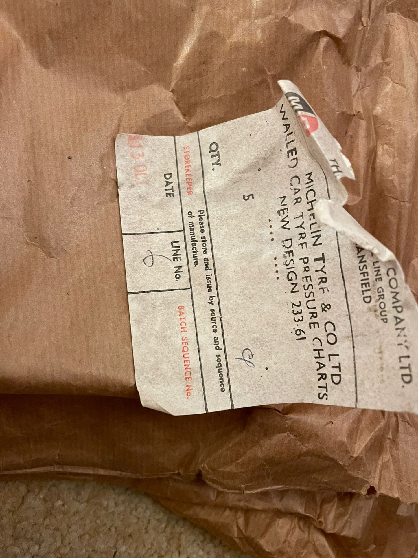 Michelin Metal 1960’s Tyre Pressure Chart